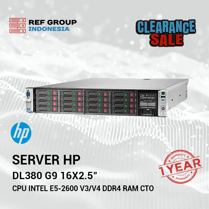 DL38020G92016SFF.webp Server HP DL380 G9 16x2.5" CPU Intel E5-2600 v3/v4 DDR4 RAM CTO - Clearance Sale - GARANSI Ref Group - Image 1